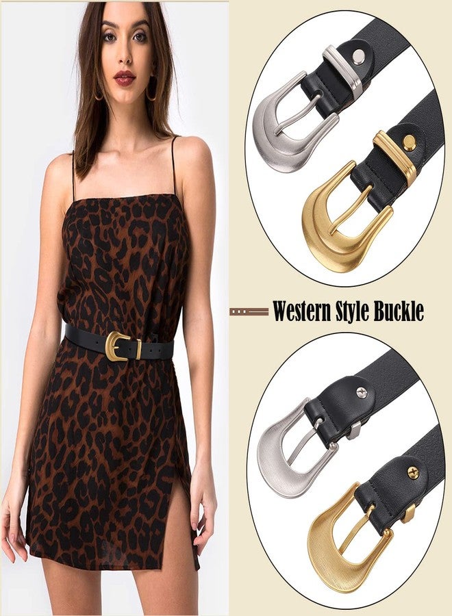 ALAIX Women's Belt Western Belts Silver Gold Buckle Black Leather Belt Pants Jeans Belts for Women - Image 3